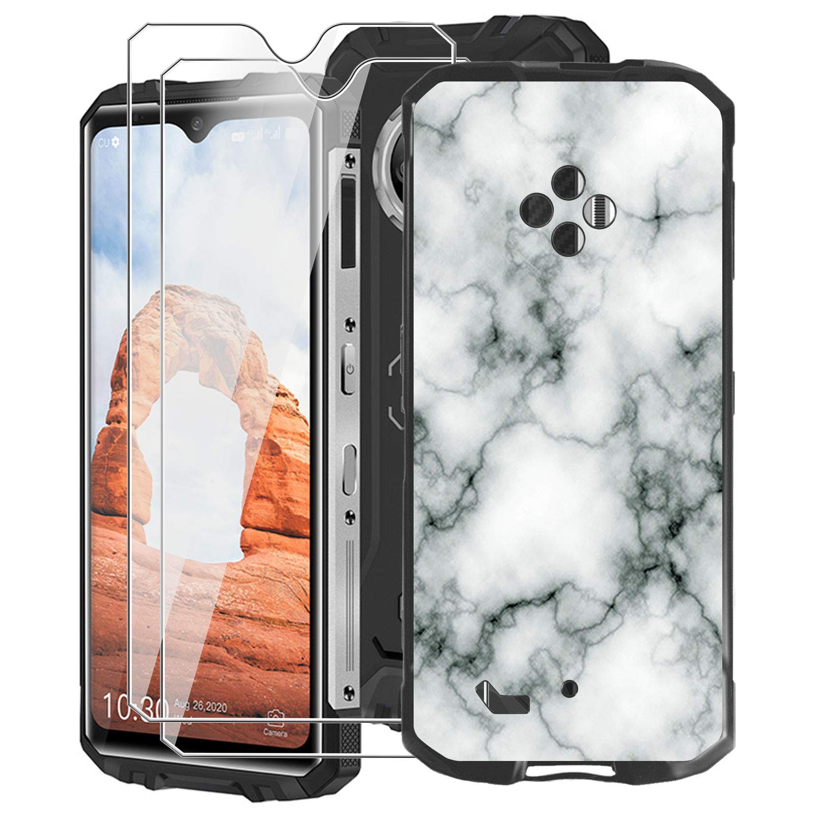 Case for Oukitel WP8 Pro 6.49 Inch, with [ 2 x Glass Screen Protector], KJYF Black Premium Soft Silicone Rubber Full-Body Protective Bumper Shockproof Phone Case for Oukitel WP8 Pro - WM73