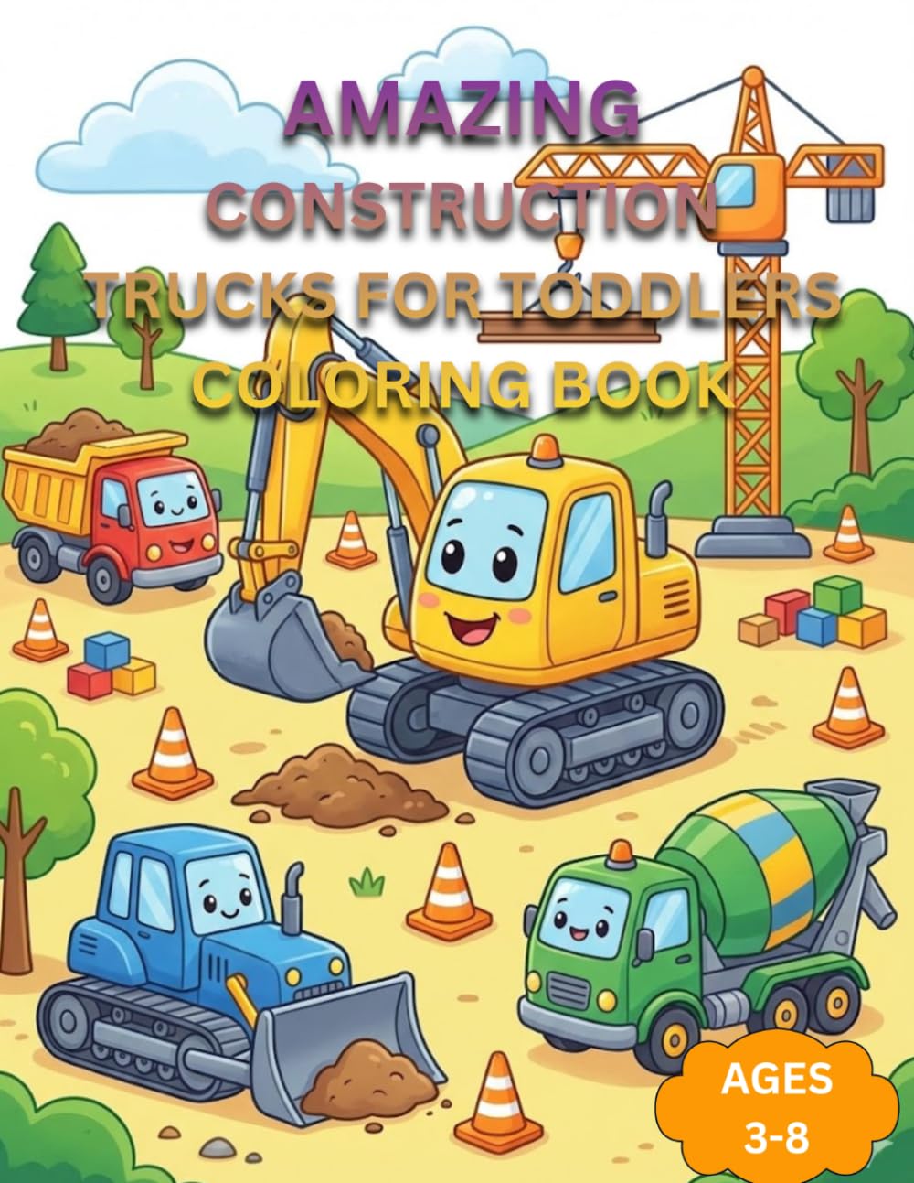 Construction Trucks for Toddlers Coloring Book: Fun and Easy Big Truck Coloring Pages for Kids Ages 3-8 Cute Construction Vehicle Coloring Book for Boys and Girls