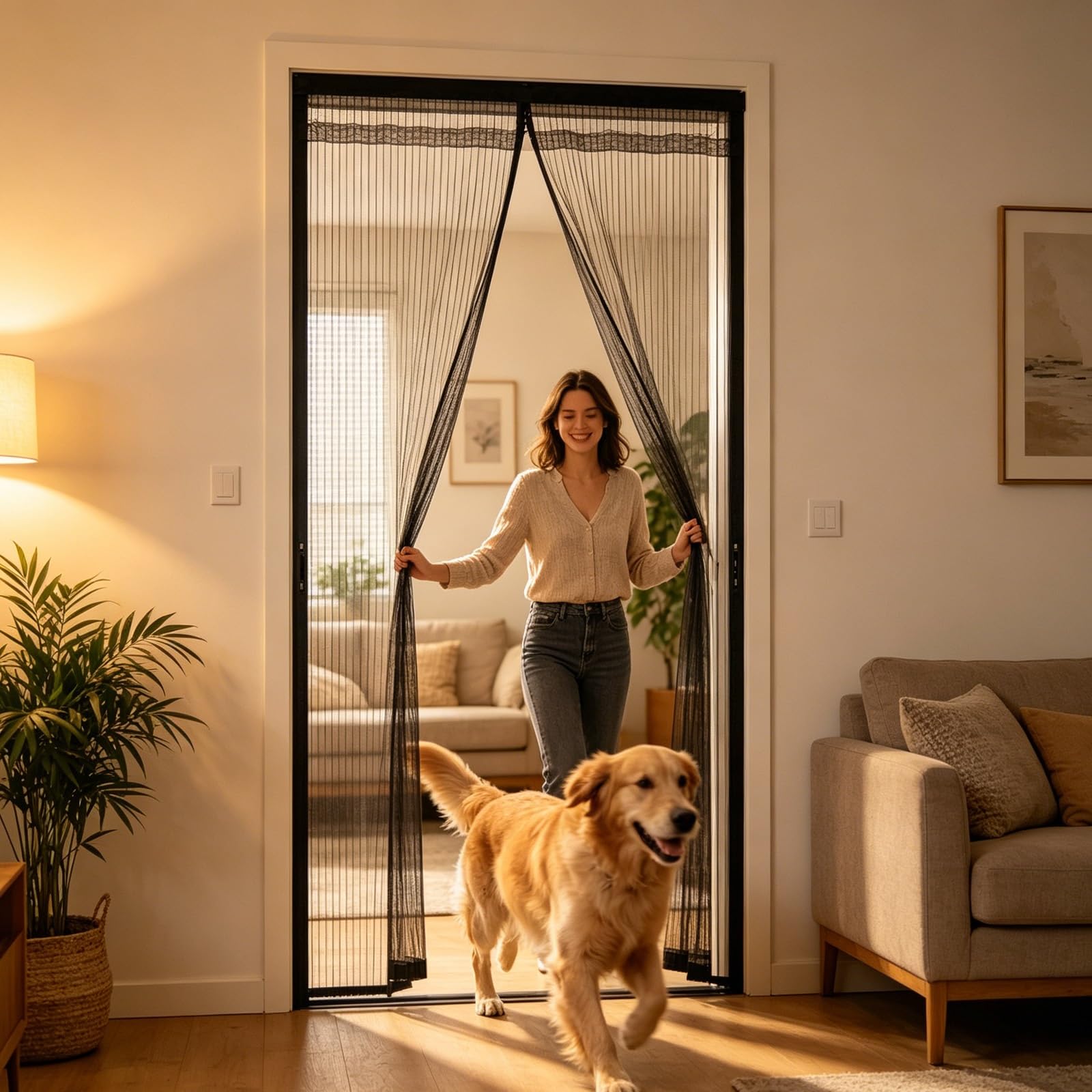 Gaifnag Black Fly Screens Doors 145 X 178 Cm With Powerful Magnets And Full Frame Adhesive Strips, Hands-Free Closing Insect Screen Mesh Door For Living Room Kitchen Patio,
