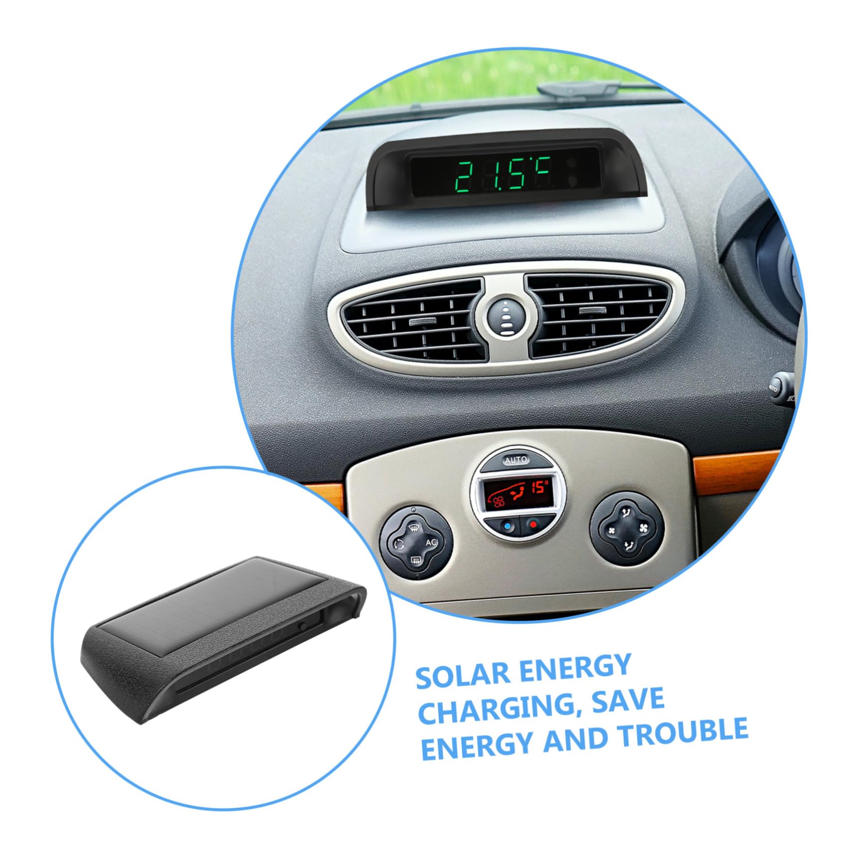CHILDWEET Reloj Electrónico para Coche con Termómetro Solar Luminoso Automático de Brillo Carga USB Accesorio Duradero para Vehículo