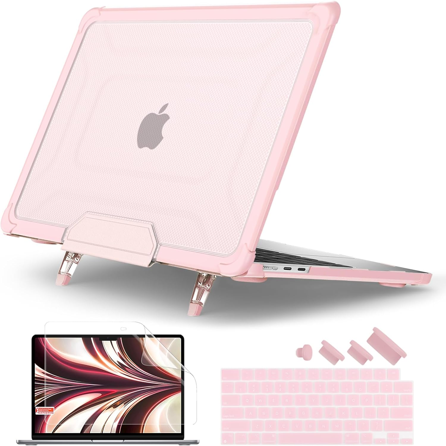 Batianda Heavy Duty Case for M5 MacBook Air 13.6 inch 2026 2025 2024 2022 Model A3449/A3113- Starry Dot-Matrix Cover with PU Leather Spine & Foldable Kickstand - Military Drop Protection, Baby Pink