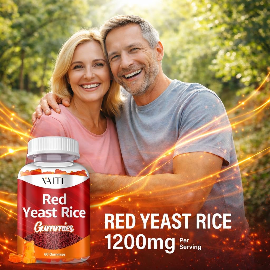 VAITE Red Yeast Rice with Coq10 Gummies - 1200 mg RYR Synergy Organic Supplement with Coenzyme Q10 Monacolin K, Non-GMO & Citrinin Free Herbal Vegetarian Gummy Chews 60 Count (2 Pack)