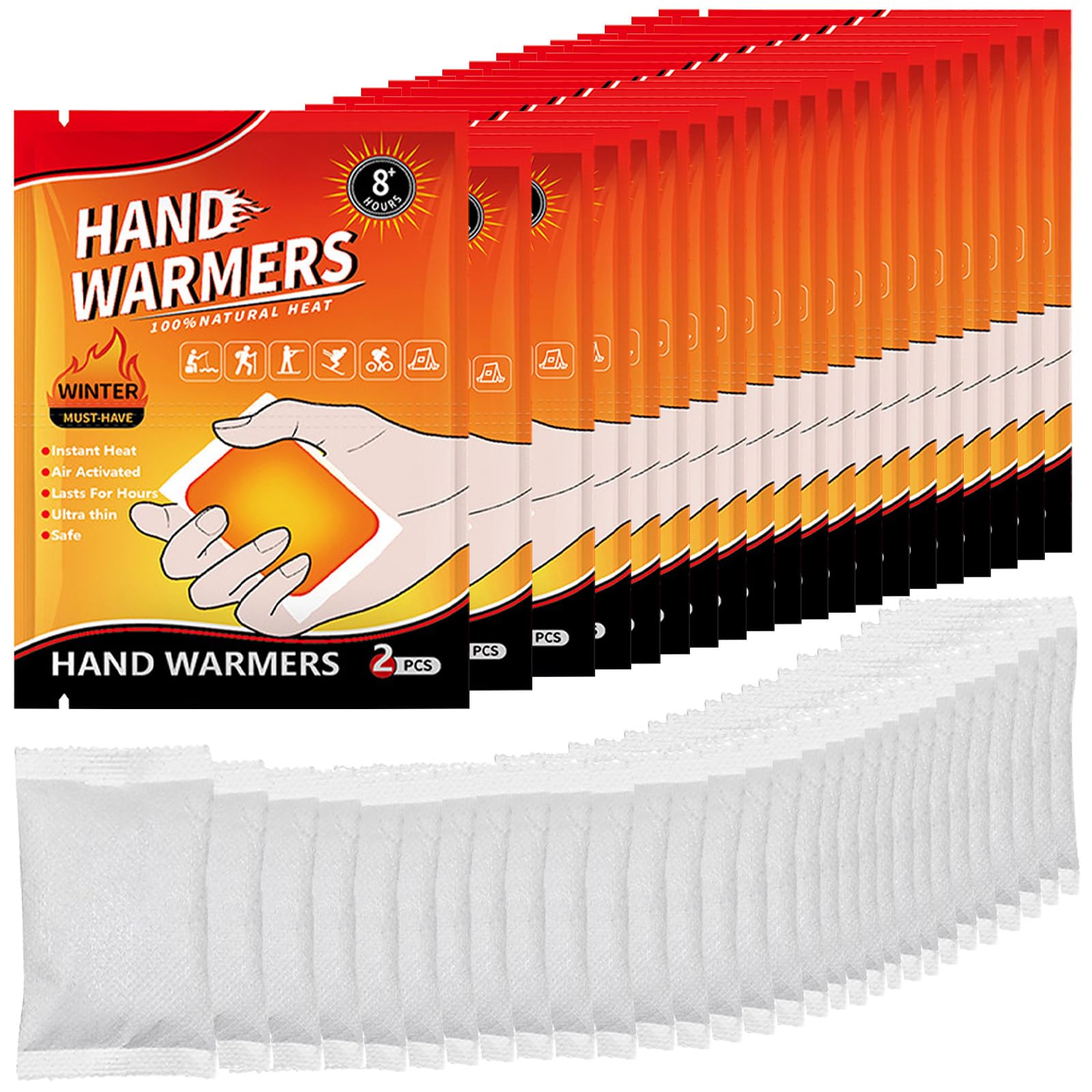 Gel de Manos Desechable - Calor de 6 a 8 Horas, Calienta Bolsillos Activado por Aire, Parche Térmico Autoqueciante para Clima Frío, Esquiar, Patinar, Senderismo, Calentador Rápido y Duradero