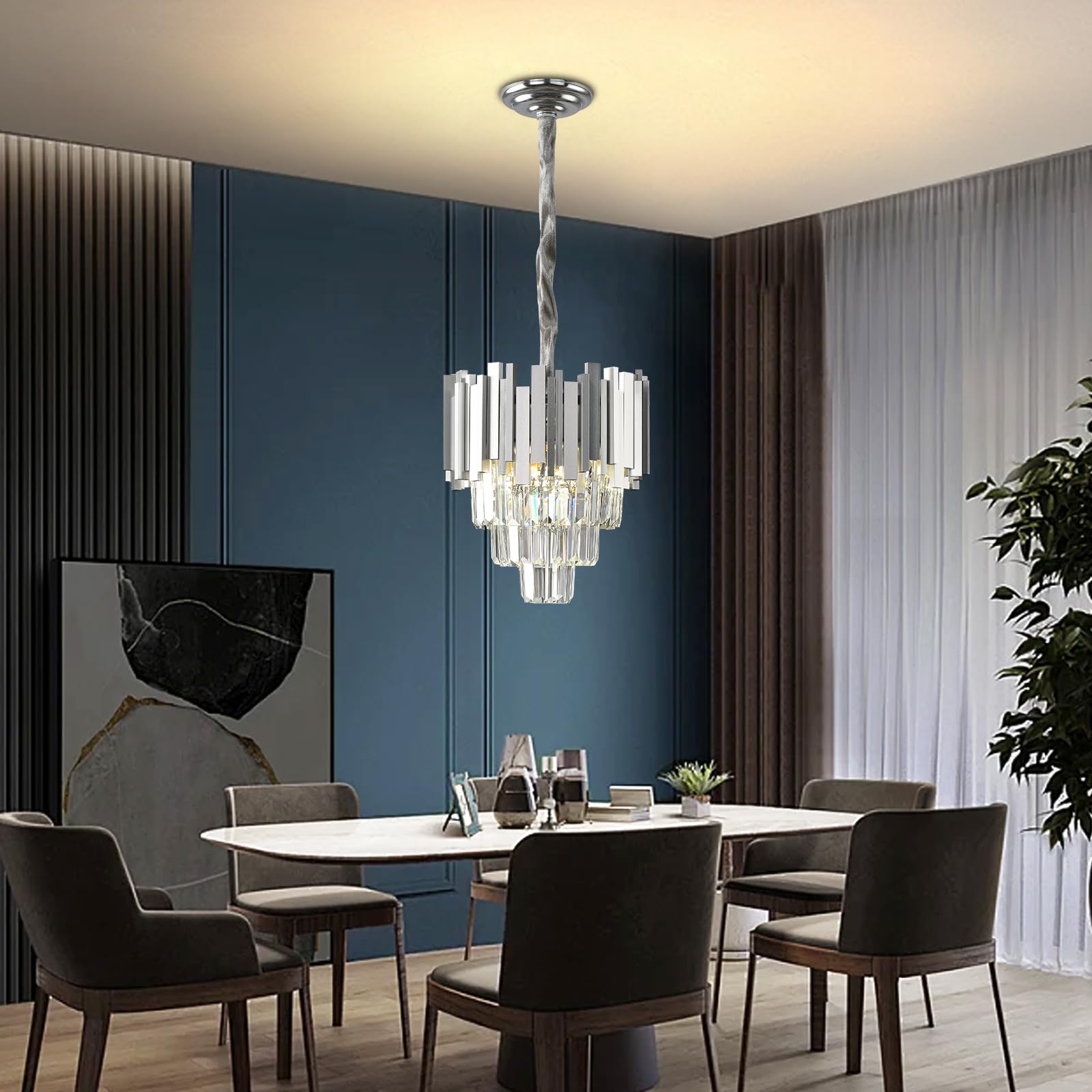 Lampadario moderno lampadario lampadario lampadario,cristallo plafoniera oro,1xE14 luci per sala da pranzo,cucina,soggiorno,camera da letto,corridoio,caffetteria,bar(30 * 30 Cm Argento)