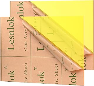 Lesnlok Fluorescent Yellow Acrylic Sheets 1/8 inch Thick 3mm 2 Pack 12 x 16 Clear Plexiglass Sheets,for Sign,Craft,Painting,Laser Cutting… (12"x 16", Fluorescent Yellow, 2)