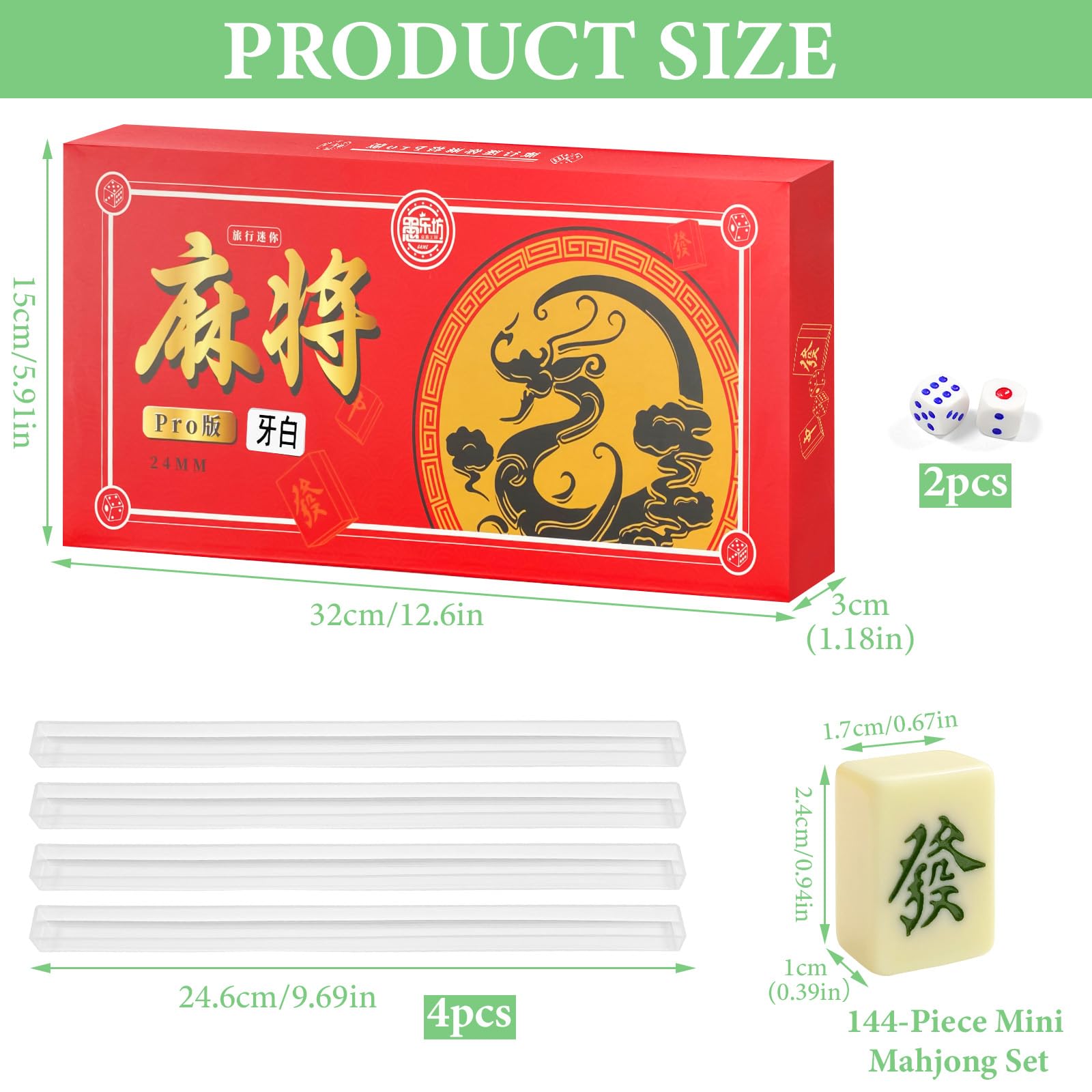 Mini Mahjong Set 24mm, Portable Chinese Mahjong Board Game with 144 Tiles mit 4 Legeschienen Includes 2 Dice, Asiatische Kultur for Family Travel Tabletop Game Board Game
