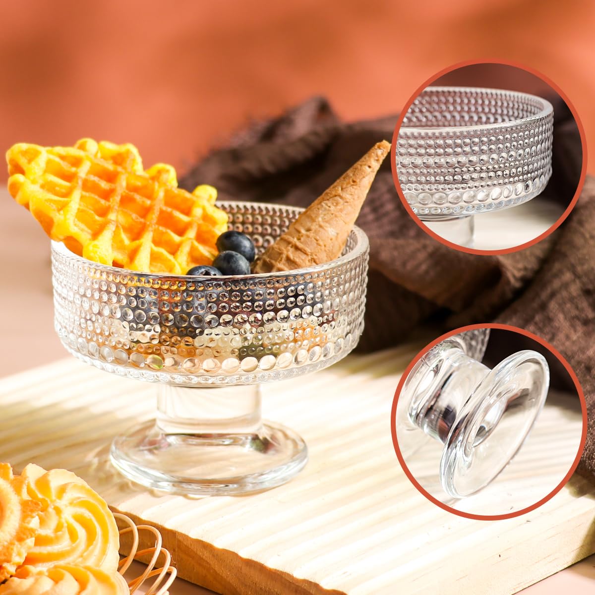 Set di 4 o 5 ciotole da dessert in vetro trasparente vintage