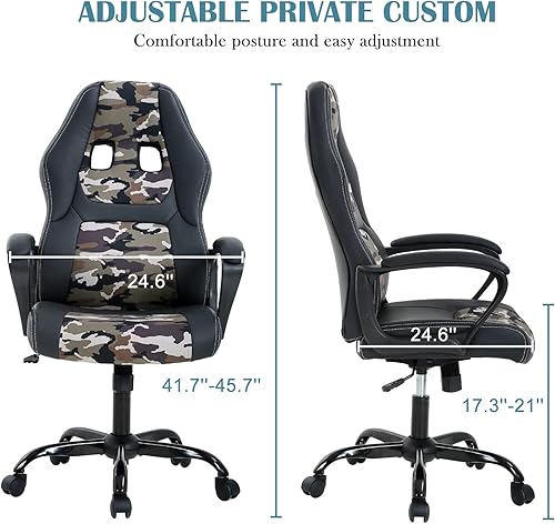 Miniatura 2 de Silla ergonómica para juegos de PC, silla de computadora con respaldo alto, silla de juegos de carreras con soporte lumbar, reposabrazos ajustable,