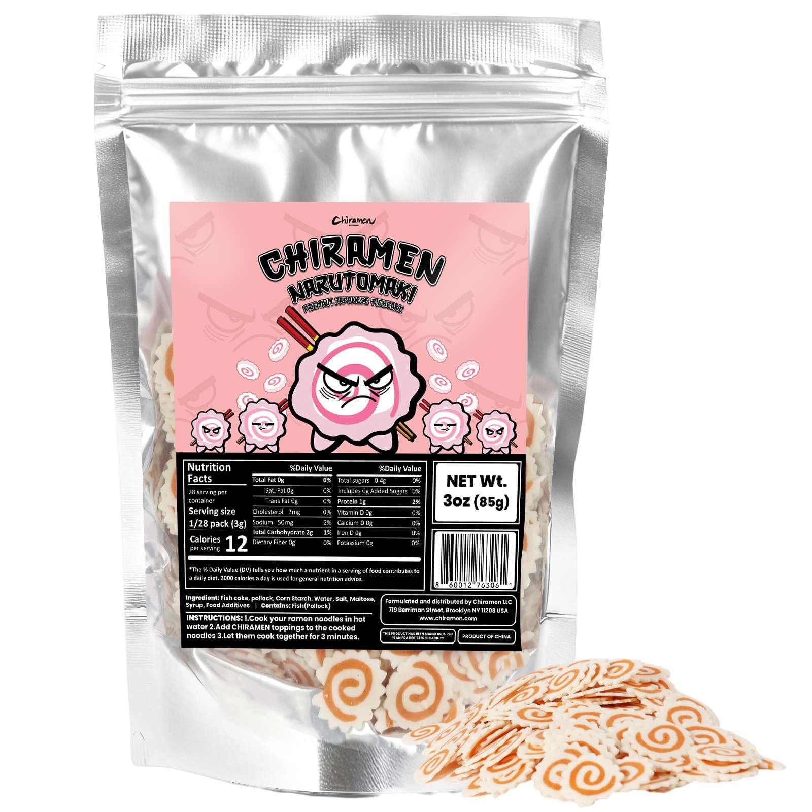 CHIRAMEN Dried Narutomaki Fish Cake Ramen Toppings – Classic Japanese Fish Cake Slices with Pink Swirl – Instant Noodle Topping for Ramen Bowls, Cup Noodles, Udon & Soup Garnish