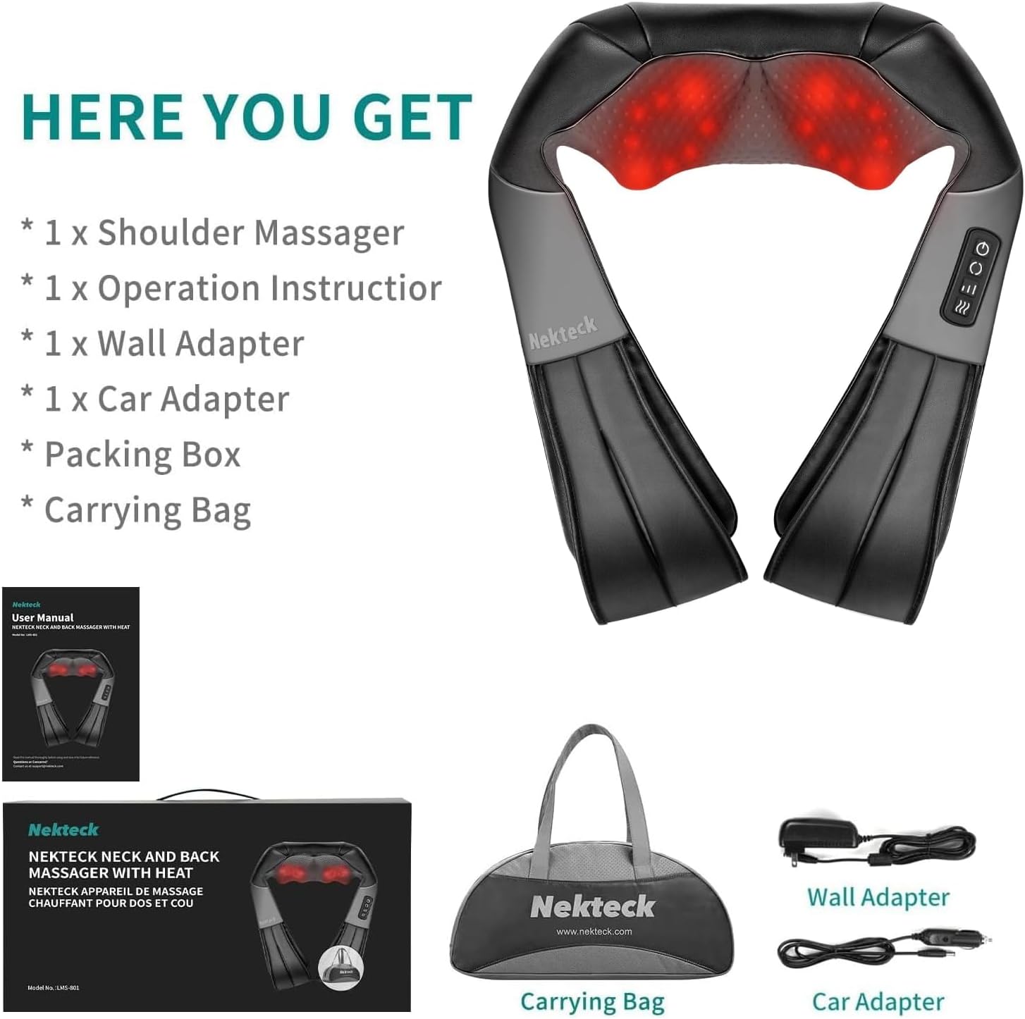 Nekteck Neck Massager for Pain Relief Deep Tissue, FSA Eligible Shiatsu Neck Back Massager with Heat, HSA Massage Tools for Shoulder Trapezius Waist Leg Muscle, Relaxation Gifts for Men Women Dad Mom - Image 9