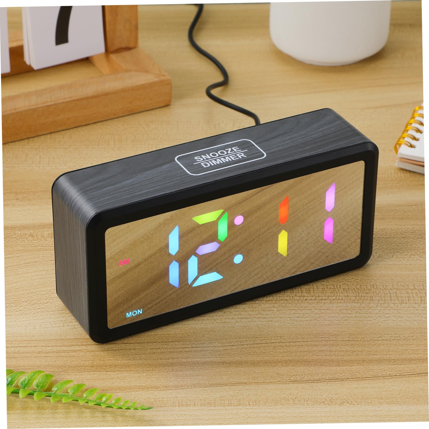 TOPBATHY Orologio in Legno Led Con Illuminazione Rgb Display Ampio e Modalità Legale Per Camera Da Letto e Ufficio