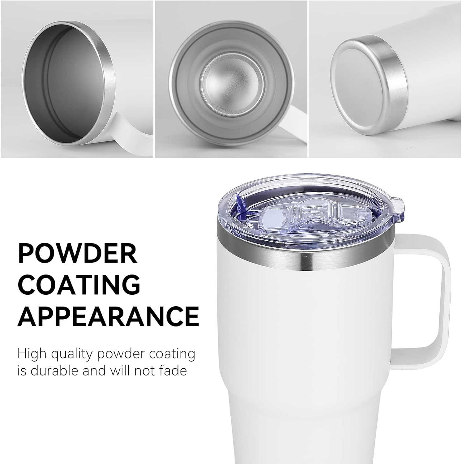 VEGOND 20 oz Tumbler Bulk with Handle Lid and Straw, Stainless Steel Insulated Travel Coffee Mug Set, Spill Proof Double Wall Metal Tumblers Cups, New White 12 Pack - Image 7