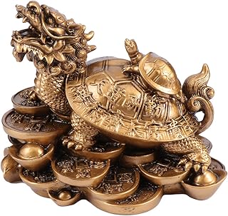 WINOMO Chinese Feng Shui Dragon Turtle Statue Resin Home Decoration Attract Wealth Good Luck Figurine Gift Ornament for Office Collection Tabletop (Bronze)