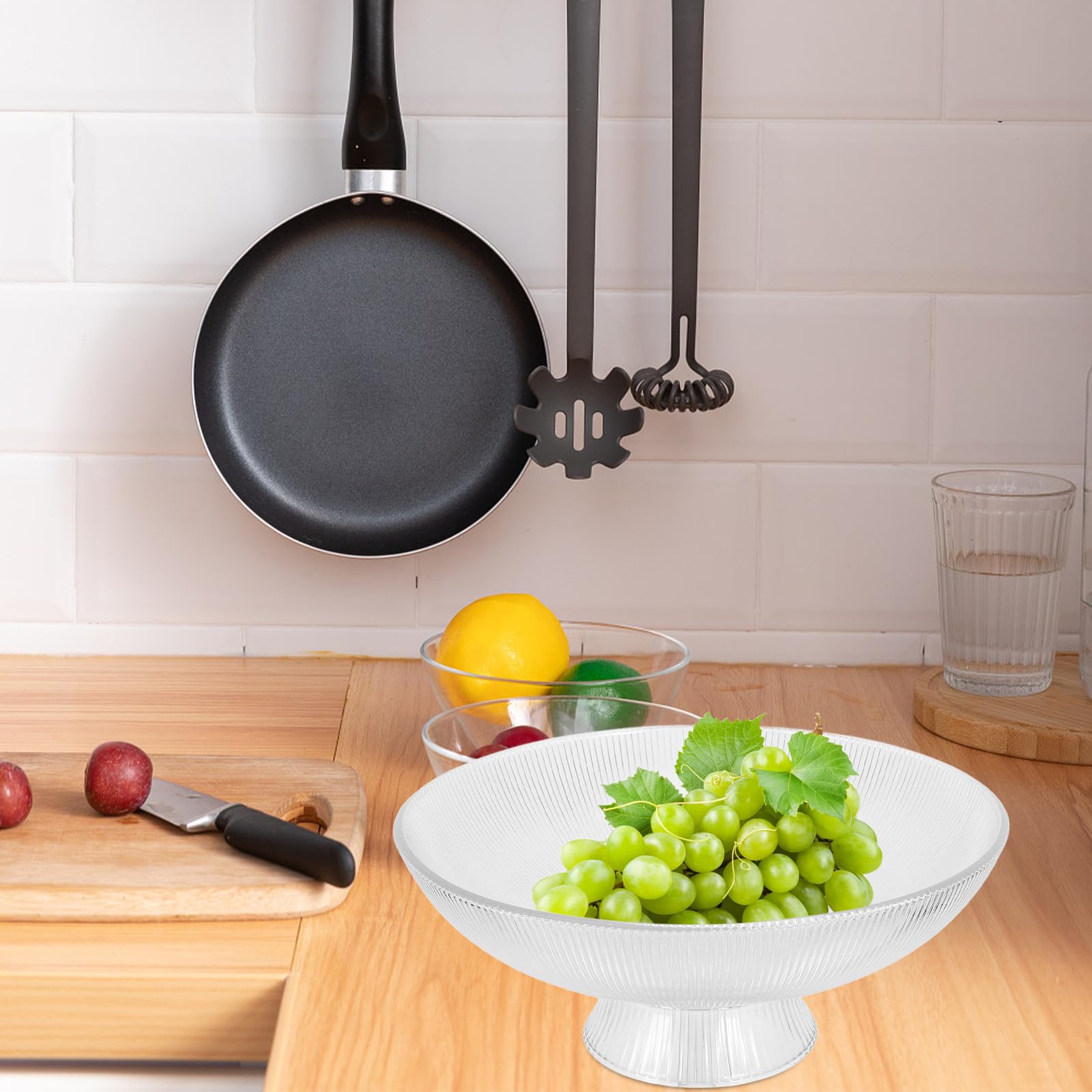 Fruttiera in Vetro Trasparente Piedini Verticali, Piatto di Frutta Decorativo Piccolo, Ciotola da Portata per Intrattenere e Uso Quotidiano in Cucina