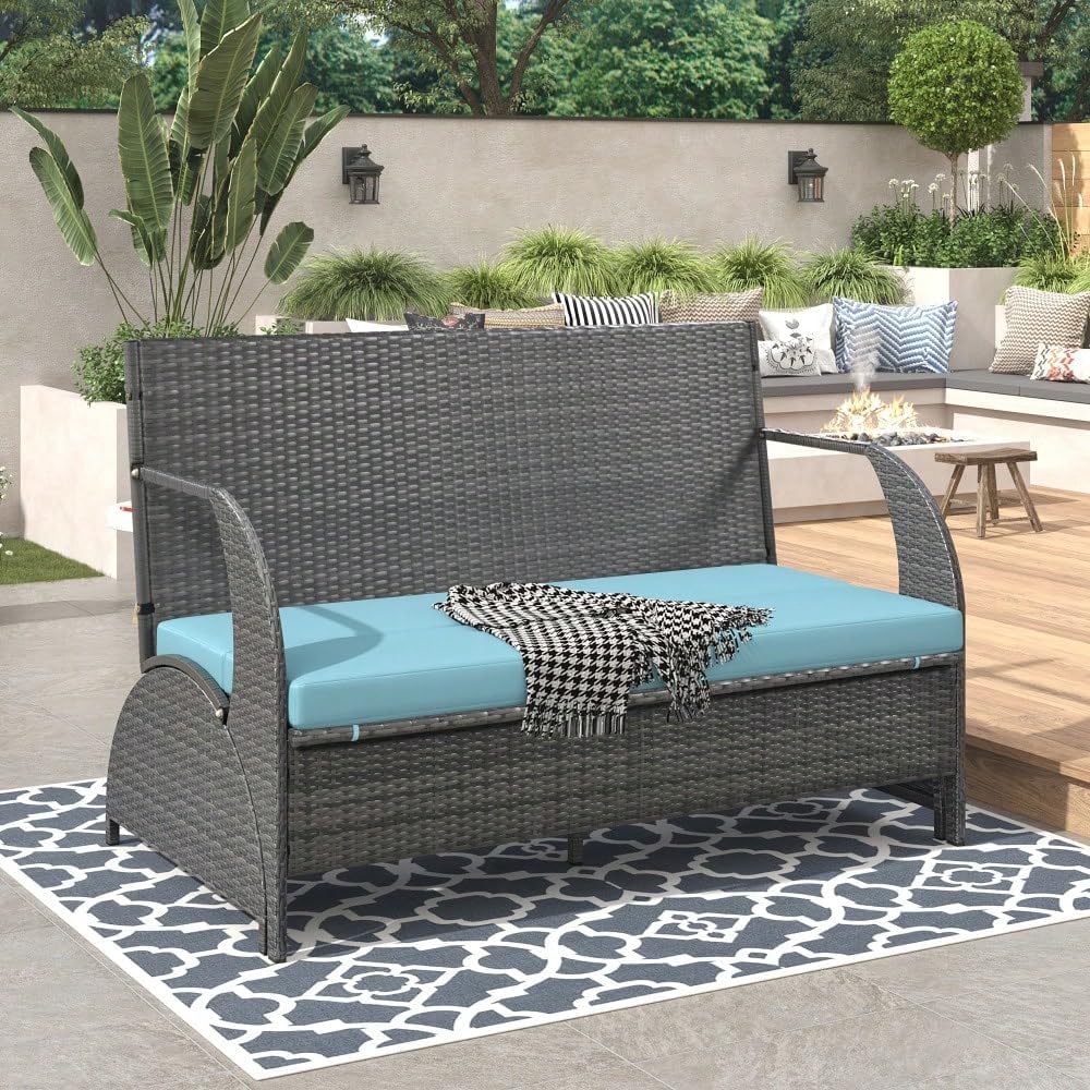 57.1" Outdoor 2-in-1 Picnic Bench, Converts to Loveseat & Table for Patio, Lawn, Backyard