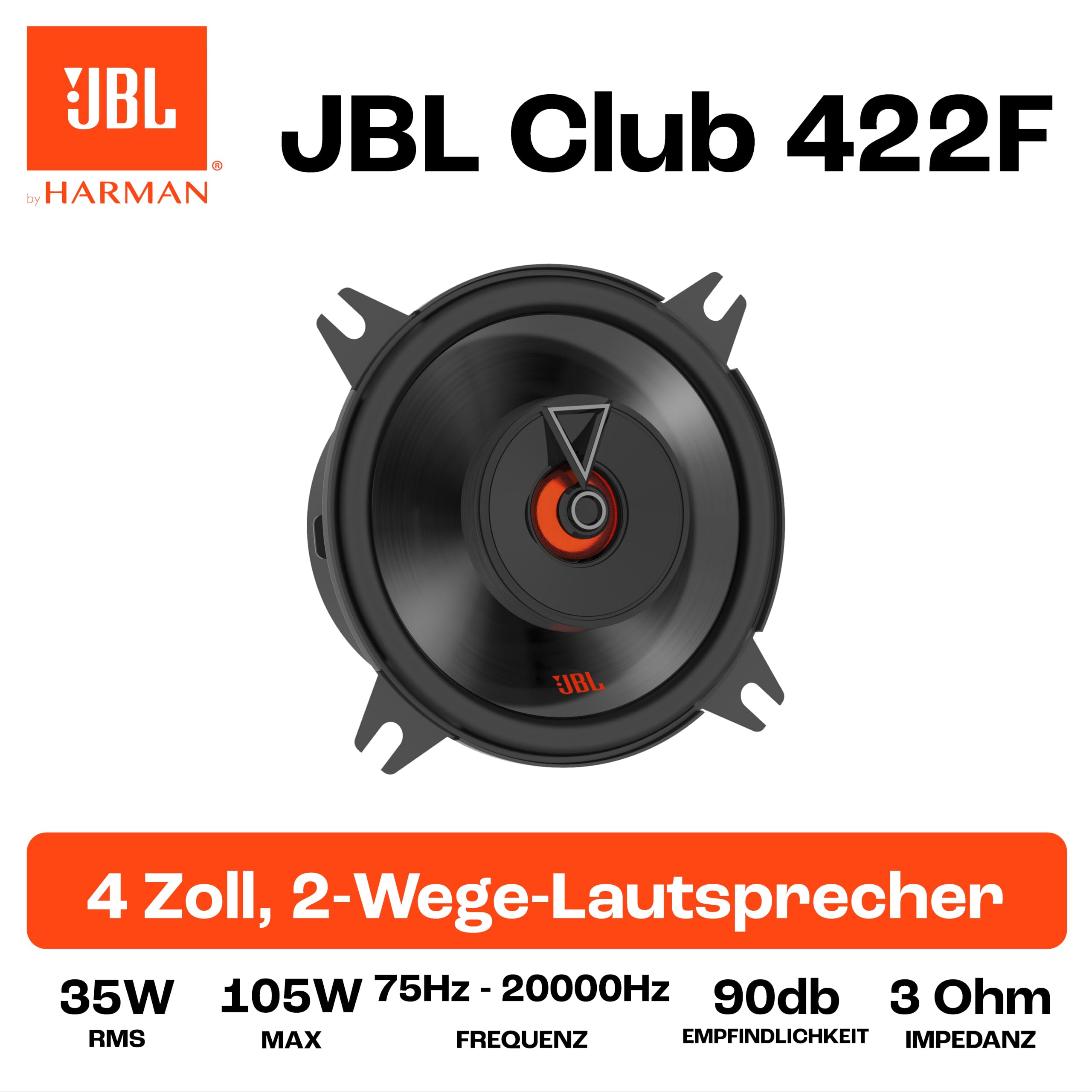 JBL Club 422F 2-Way Car Speaker Set by Harman Kardon - 105 Watt
