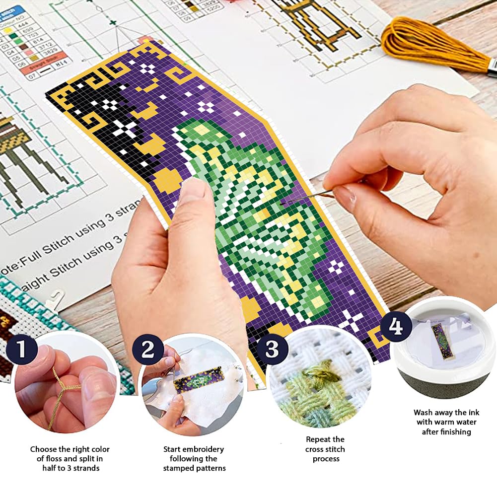 FREEBLOSS 6 Set Cross Stitch Bookmark Kits for Beginner Butterfly Moon Phases Stamped Cross Stitch Kit DIY Embroidery Bookmark Kit with Instructions 8" x 2.4" - Image 4