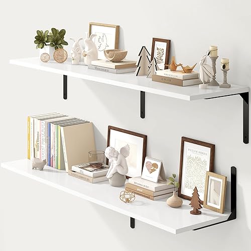 Miniatura 78 de Fun Memories Estantes flotantes para pared, estantes flotantes de 12 pulgadas de profundidad, juego de 2, estante montado en la pared con soportes