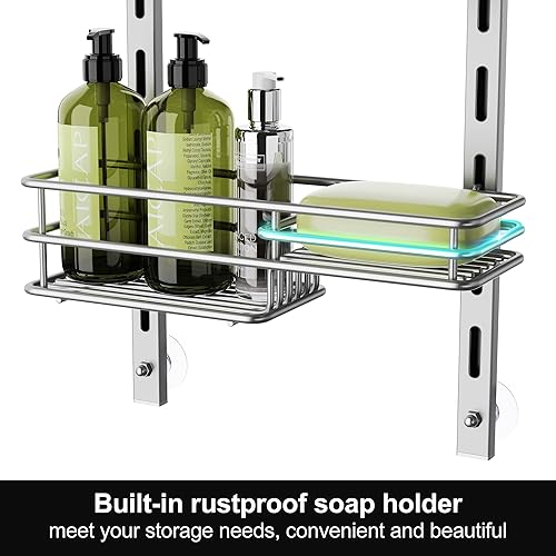 Miniatura 4 de Orimade Organizador de ducha ajustable para colgar sobre la puerta resistente al óxido con gancho soporte para champú con soporte para jabón cesta