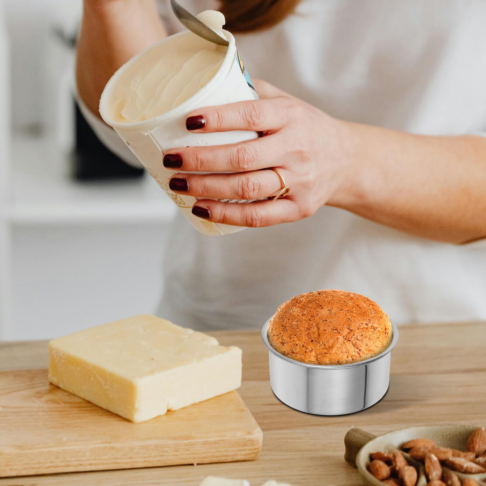 Teglie Rotonde per Torta 3 Pezzi in Acciaio Inossidabile Argento Mini Teglia Forno Piccola Antiaderente per Baking e Caffè Uso Versatile e Facile da Sformare