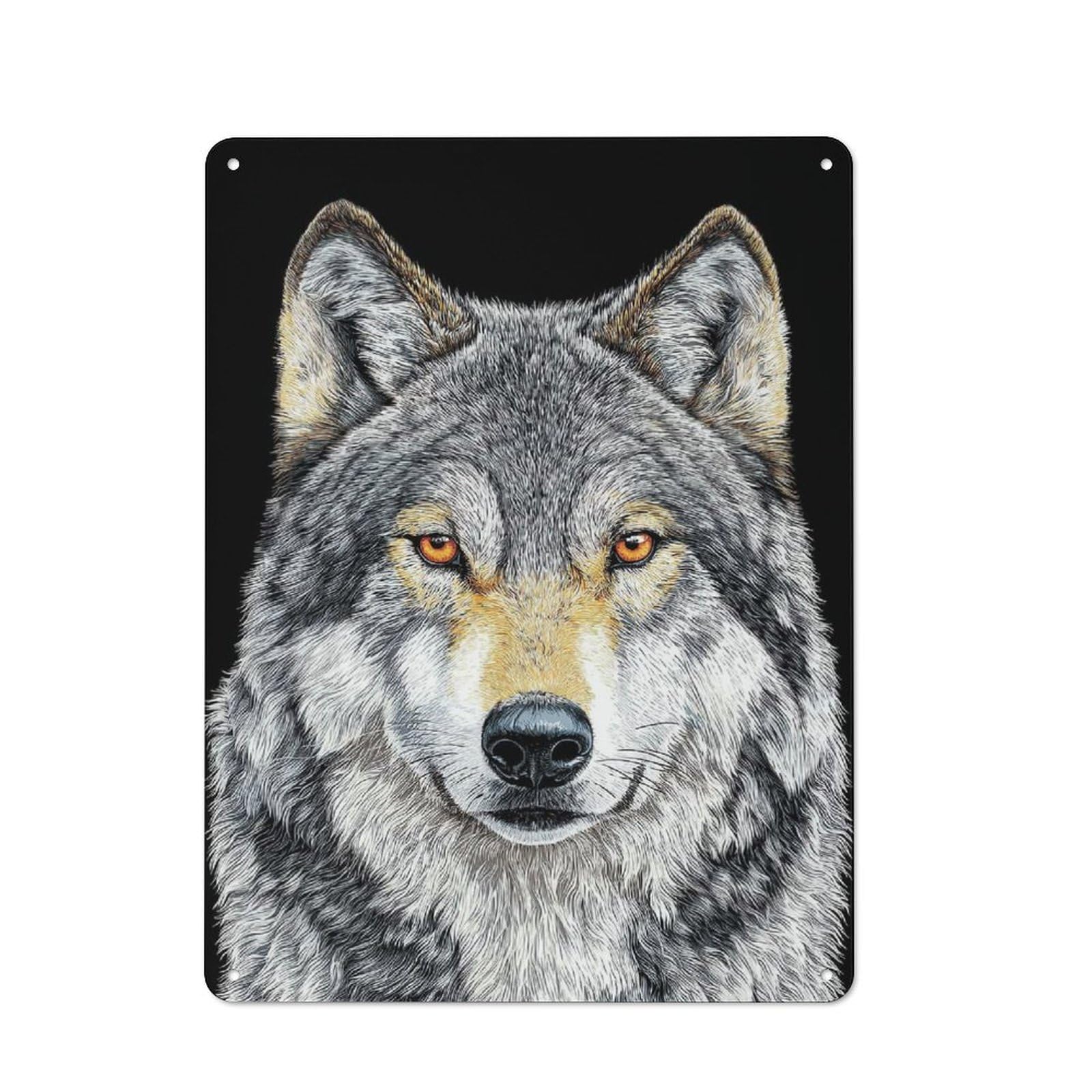 Junmoney Style-19 For Guest Room Or Hallway, Wolf Portrait On Black Background Vintage Metal Sign 40X30cm, New-Space Wall Decor For Home Decor Collectors