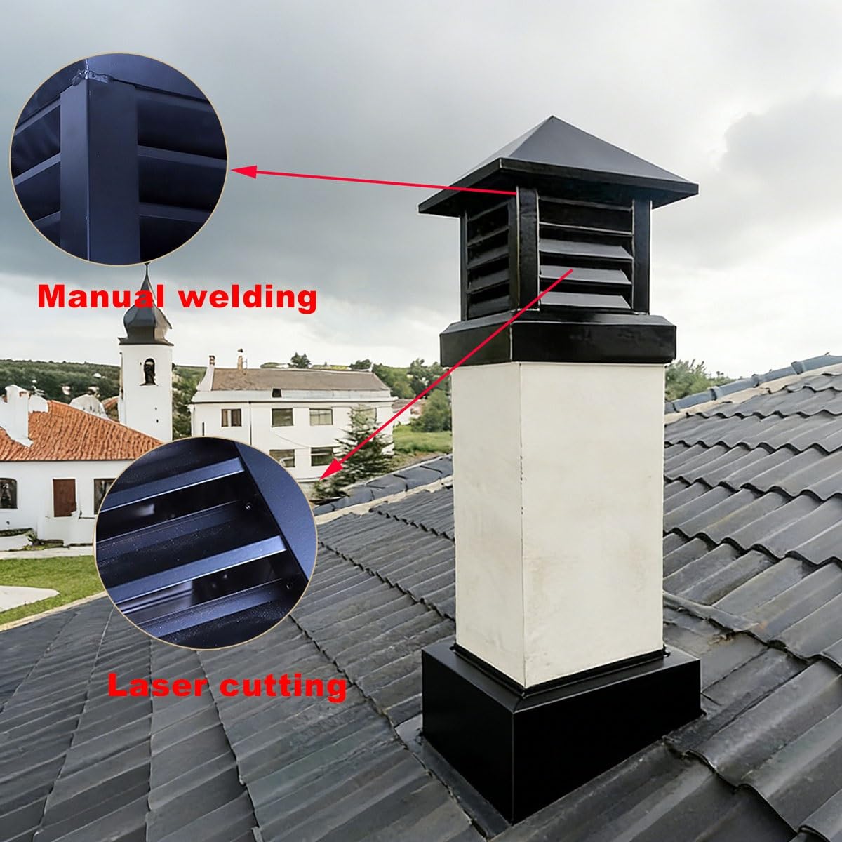 Schornsteinkappe aus Aluminiumlegierung, 10, 12, 14 Zoll, quadratisch, Kamin-Regenschutz for Dachkamine(12")