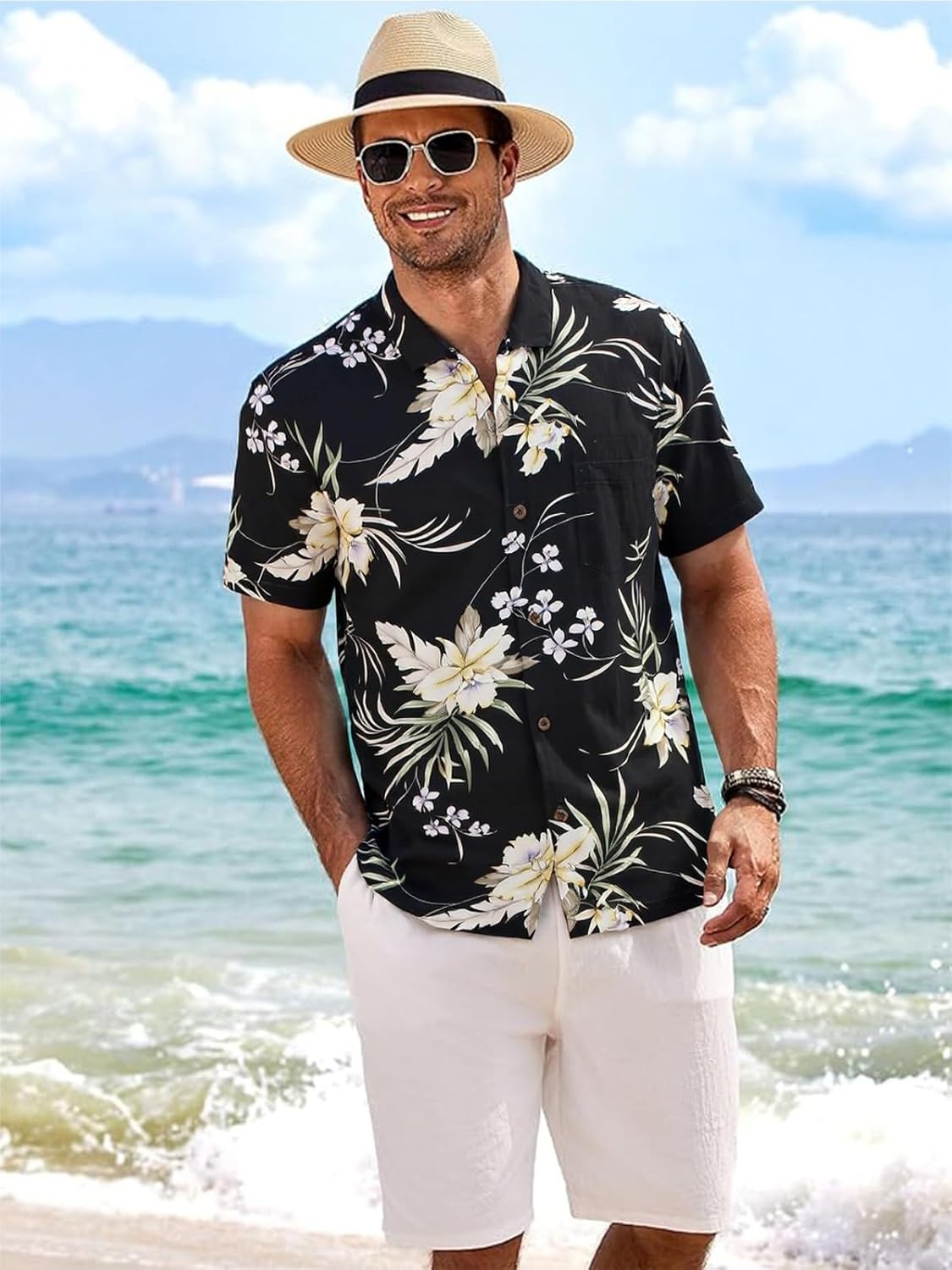 Men's Hawaiian Floral Shirts Silk and Linen Button Down Casual Tropical Holiday Beach Shirts - Image 3