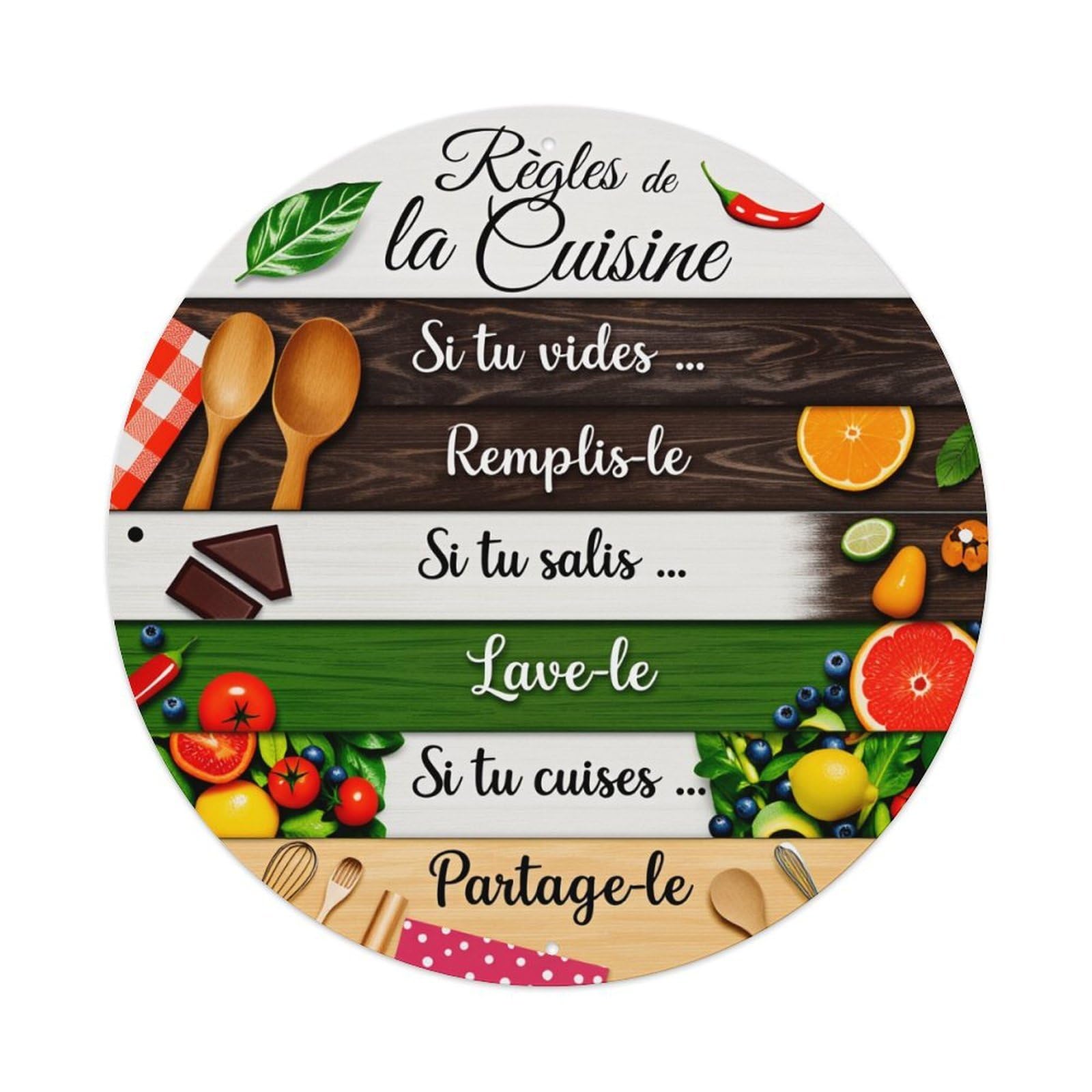 Rules Of The Kitchen Round Vintage Tin Sign,Retro Wall Art,Metal Poster for Home, Bar, Garage, Cafe, Rustic Indoor & Outdoor Decor, 8x8 Inches