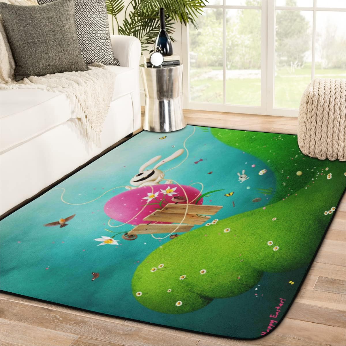 4 x 6 Easter Happy Bunny Rabbit Eggs Super Soft Area Rug for Kids Baby Nursery, Rugs for Living Room, Large Carpets for Bedroom