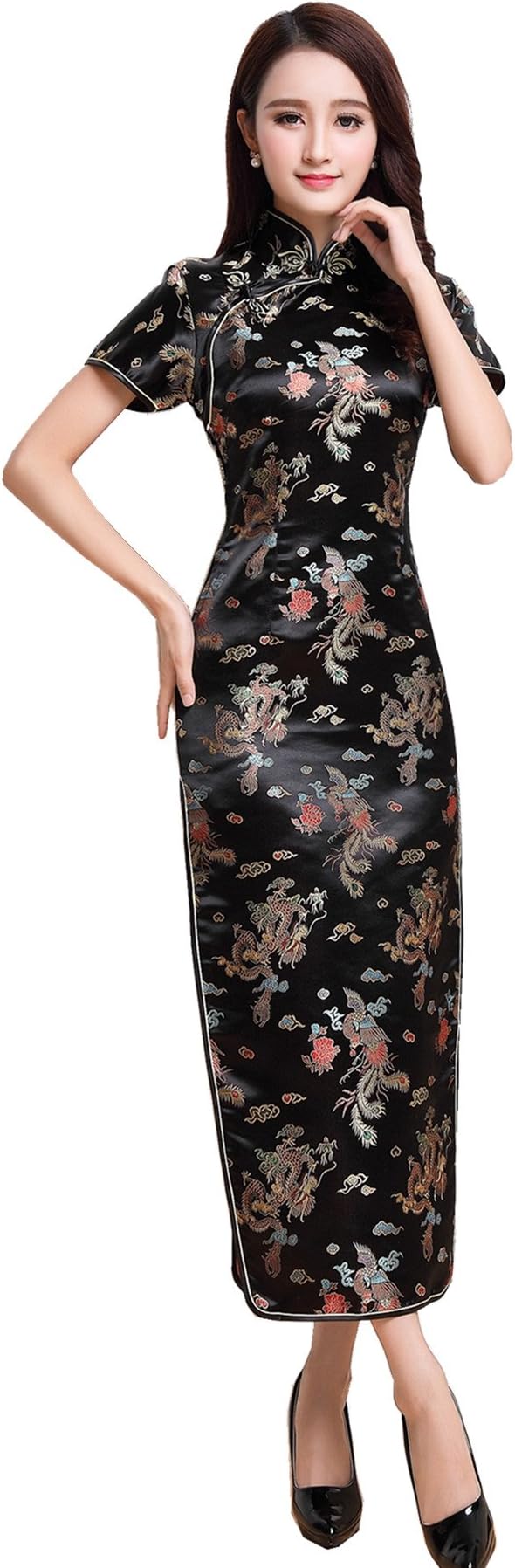 Shanghai Story Short Sleeve Long Qipao Chinese Cheongsam Dress Red
