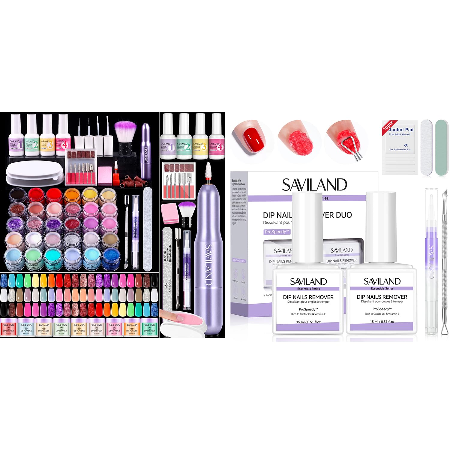 SAVILAND Dip Powder Nail Kit with Drill 30 Colors Summer Spring & Essentials 15ml Dip Powder Remover Kit with Peel Off Liquid Latex
