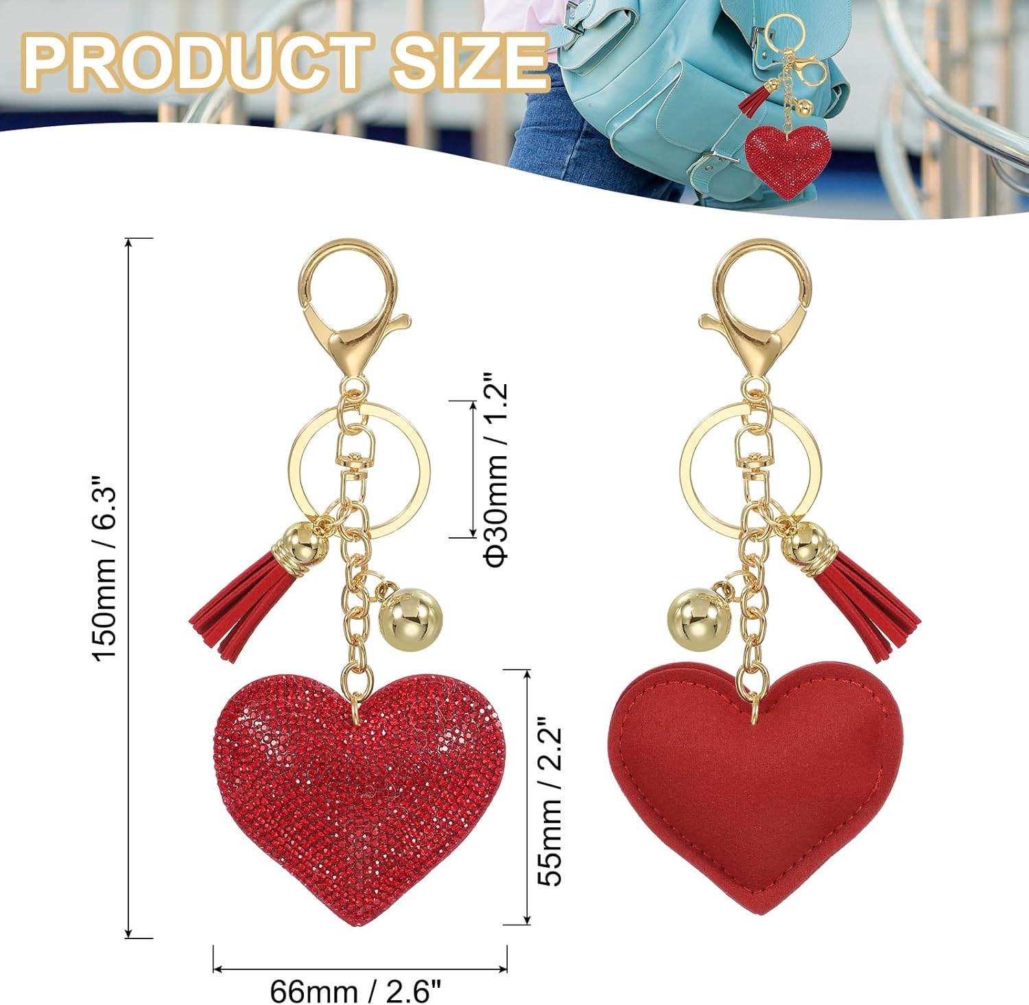 PATIKIL Rhinestone Keychain, Heart Shape Keychain Bling Keychain Accessories for Women - Image 2