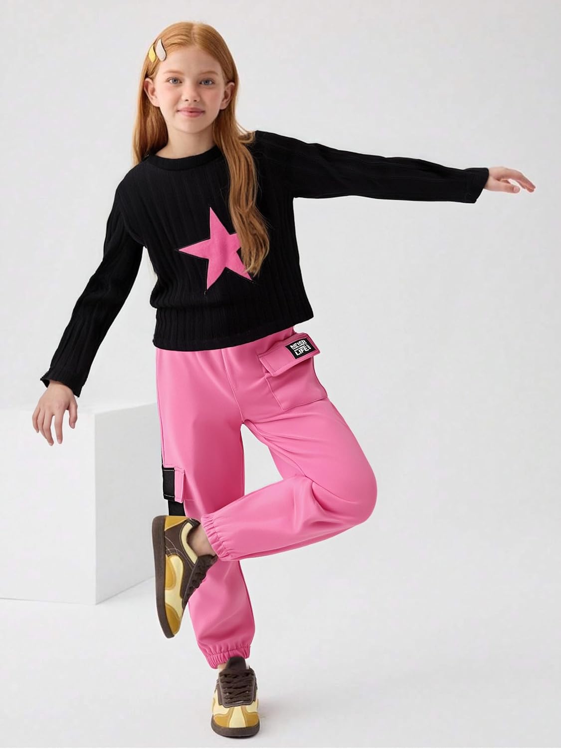 Girls Clothes 2 Piece Outfit Long Sleeve Crop Top + Cargo Pants, Tween Fall Clothing Set, Sizes 5-16 Years - Image 3