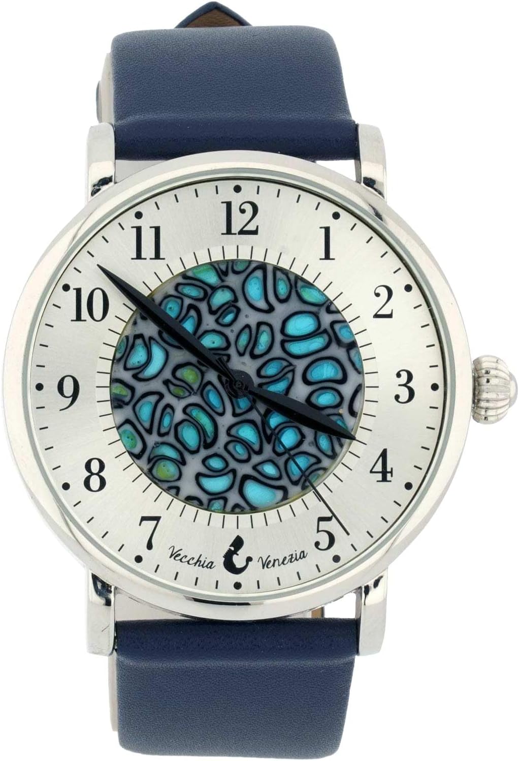 Glass Of Venice Murano Glass Men's Millefiori Watch with Leather Band - Blue