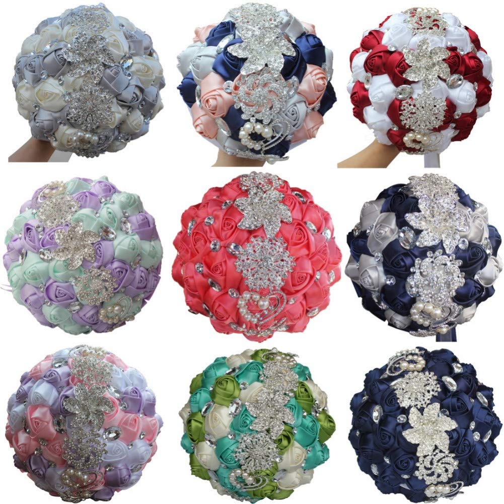 Fleur artificielle fait à la main bouquet de mariage strass pour broche de mariée