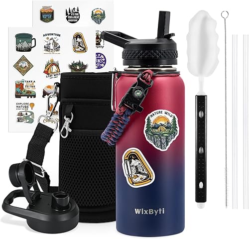 Miniatura 46 de Botella de agua aislada de 20 onzas con popote (fría durante 48 horas), jarra de agua deportiva de acero inoxidable con triple pared al vacío, termo