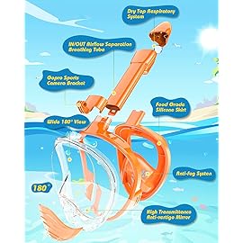 QingSong Kids Snorkel Mask Full Face, Snorkeling Set with Camera Mount, 180 Degree Panoramic View Snorkeling Gear Anti-Fog Anti-Leak