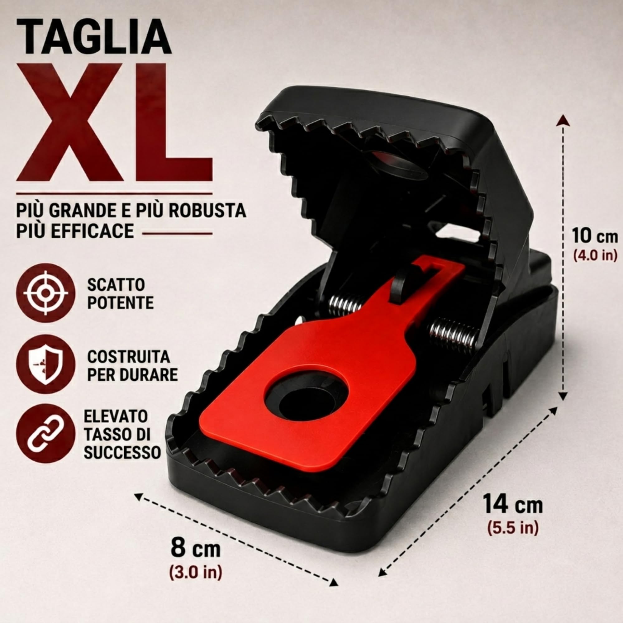 GIVERNY Trappola per Ratti e Topi XL (Confezione da 6) – Extra Grande, Riutilizzabile e Potente, Senza Veleno, Sicura per Bambini e Animali, con Guanti Inclusi – Uso Interno ed Esterno