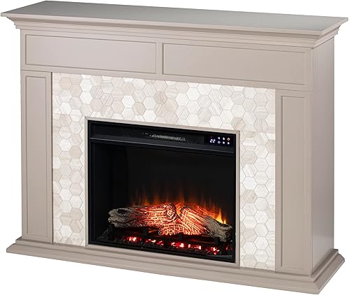Miniatura 4 de SEI Furniture Torlington - Chimenea eléctrica con pantalla táctil de mármol, color gris, mediana