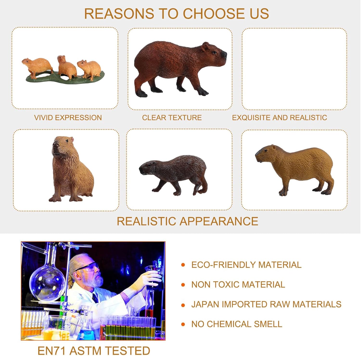 FLORMOON Animal Figures, 5pcs Plastic Capybara Figurines for Science Project, Learning Educational Toys, Birthday Cake Topper for Kids
