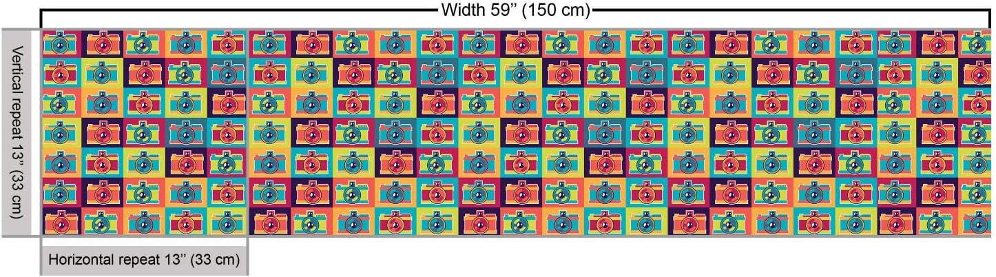 Ambesonne Retro Fabric by The Yard, Colorful Pattern of Cameras in Squares Enjoyable Hobby Elements for Precious Moments, Decorative Fabric for Upholstery and Home Accents, 3 Yards, Teal Magenta
