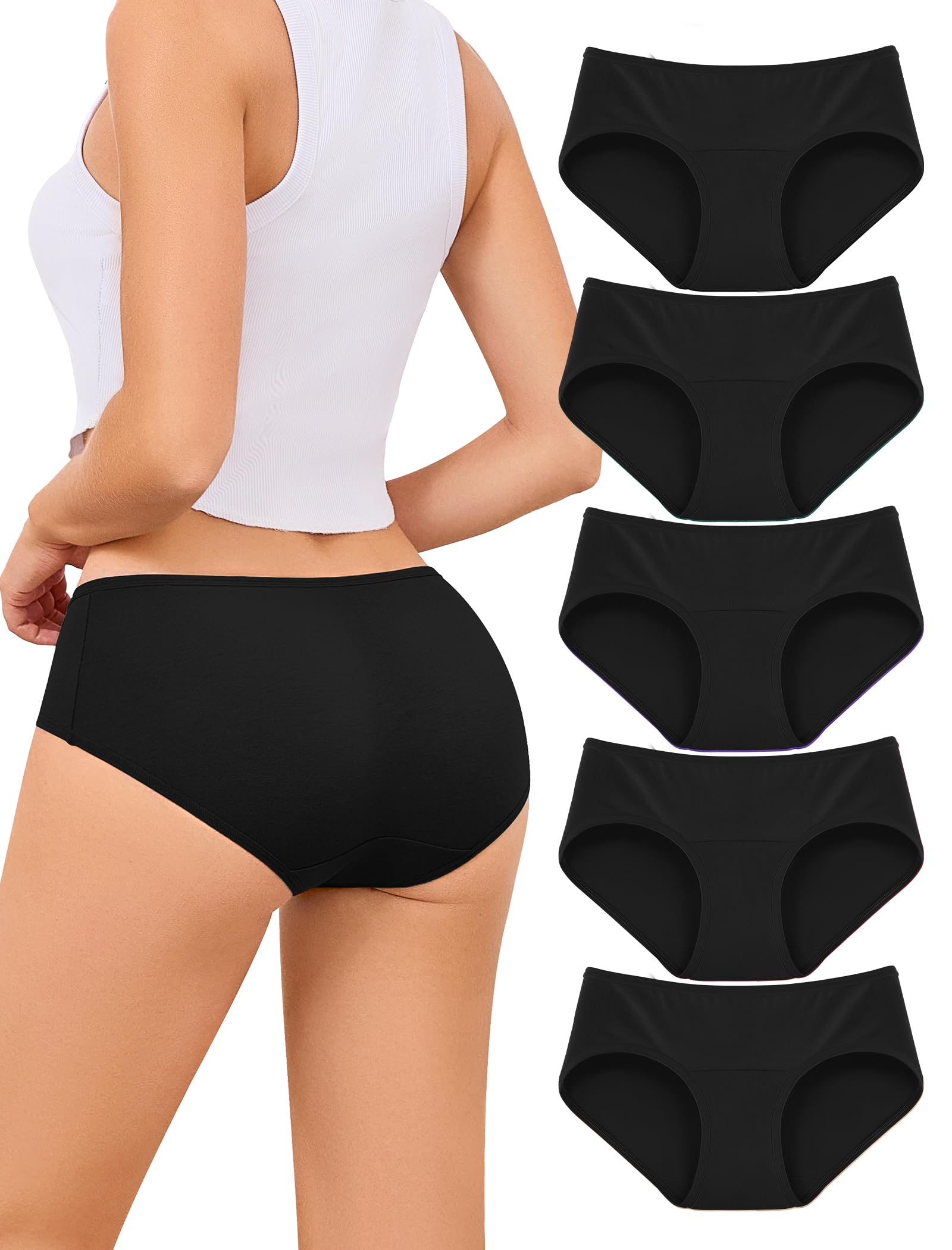 VOENXE Majtki Damskie Bawełniane,Oddychające Rozciągliwe Majtki,Hipsterskie ze Średnim i Niskim Stanem,Sportowe Miękkie Wygodne Bielizna Damska,Wielokolorowe Na Co Dzień,Women Underwear Cotton,5 Sztuk