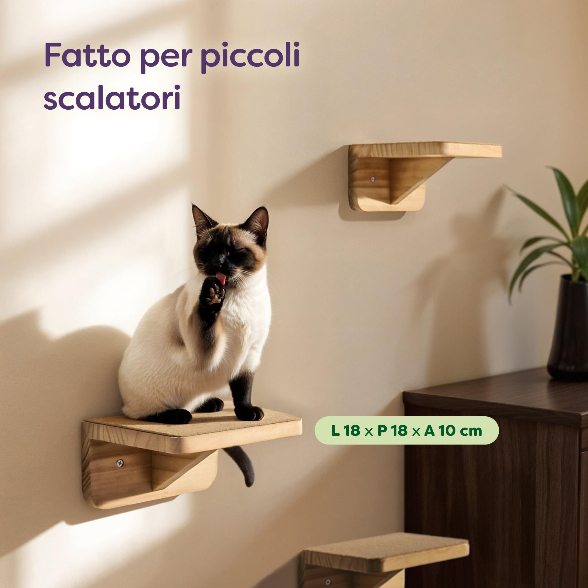 Knupis Percorso Gatti Da Parete - 3 Mensole Gatti Arrampicata in Legno Di Pino Fsc® - Tessuto Antiscivolo - Facile Da Montare - Capacità Di Carico Fino A 30 Kg (Beige)