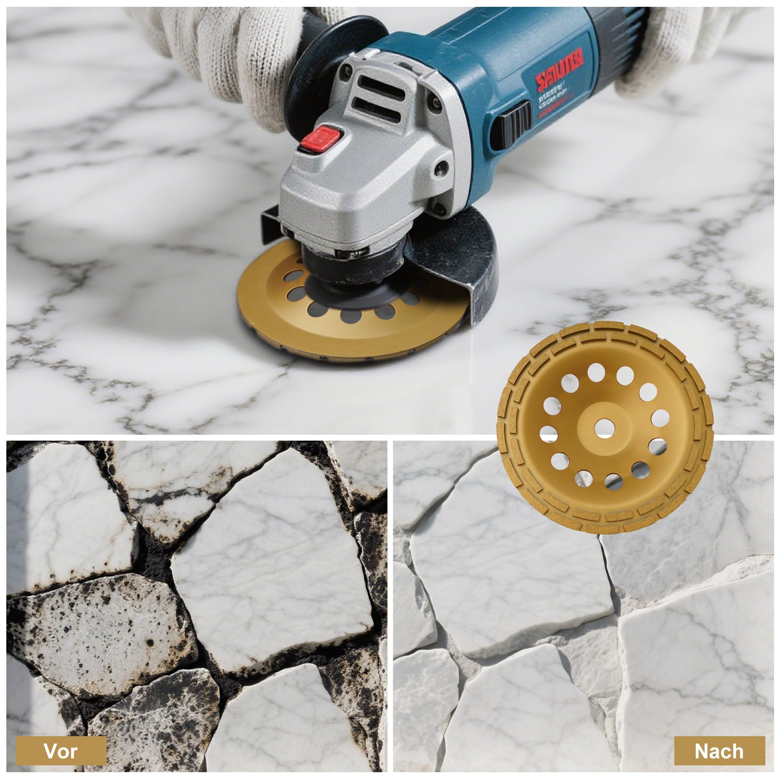 uyoyous Schleifscheibe 230mm x 22,23mm, 5.5mm Dick Doppelreihige Topfschleifer, Extra Speed Schleiftopf für Beton, Naturstein, Fliesenkleber und Granit