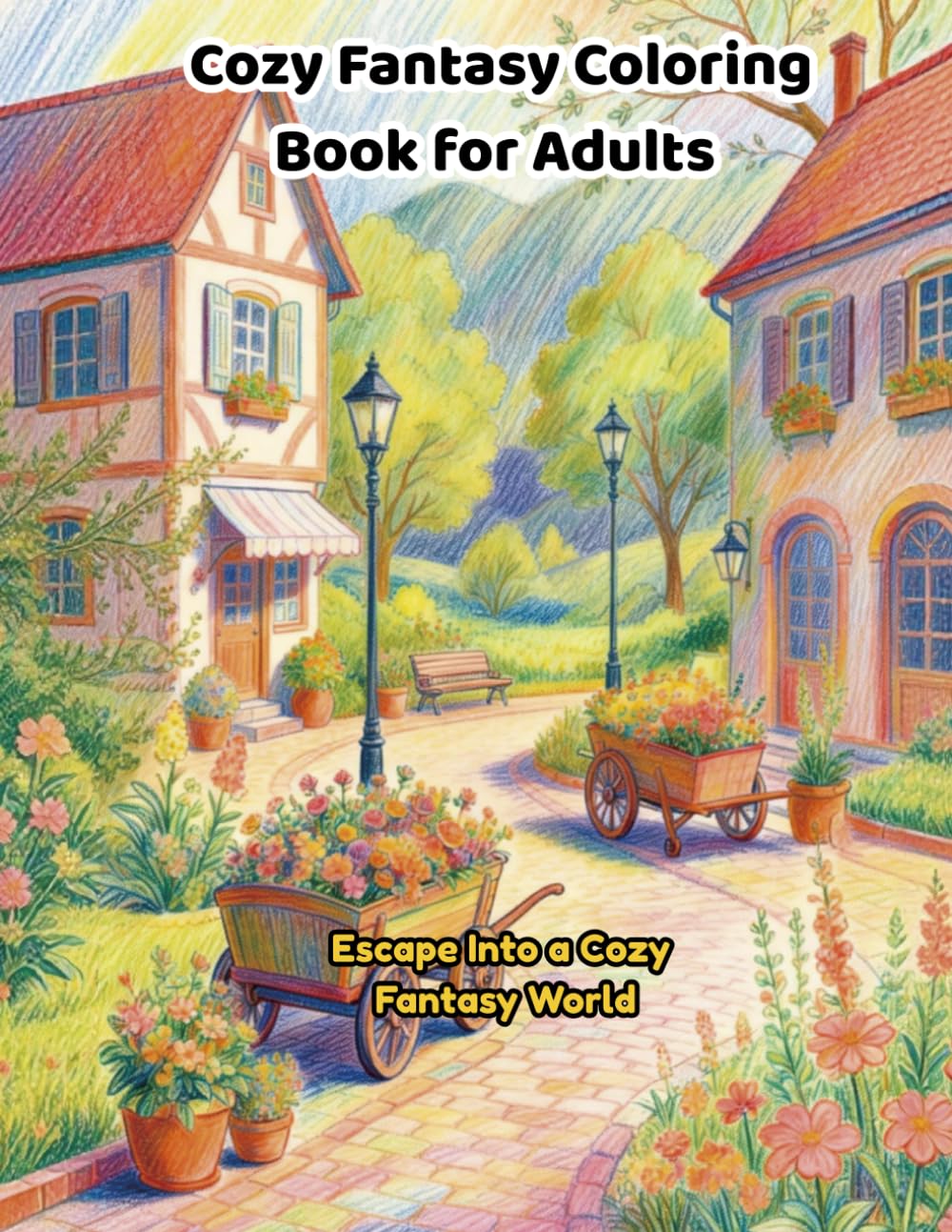 Cozy Fantasy Coloring Book: 50 Relaxing Fantasy Scenes with Cozy Cottages, Gardens, Bridges & Peaceful Nature
