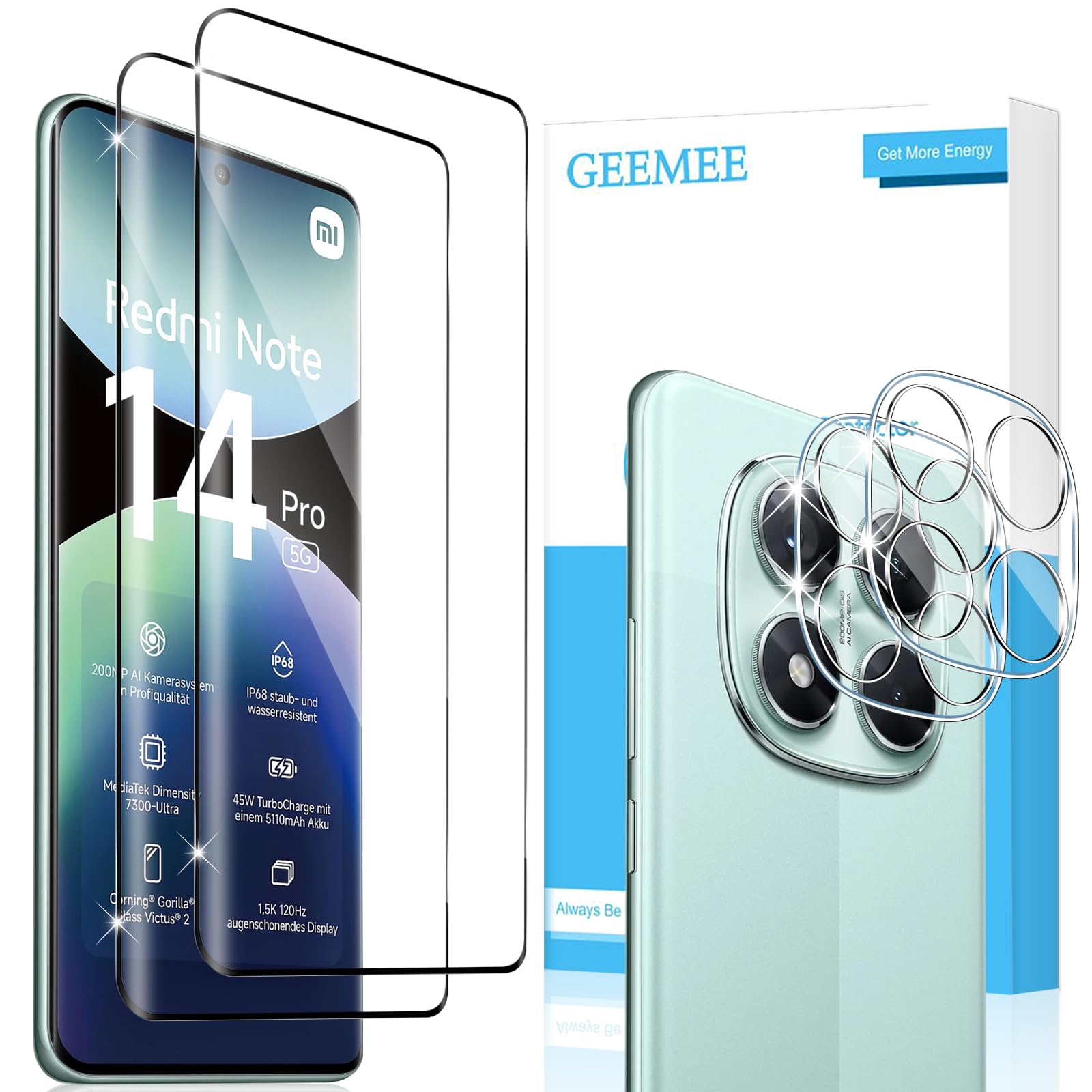 Pack De 2+2 Protectores De Pantalla Y Lente Para Xiaomi Redmi Note 14 Pro 5G Y Poco X7 5G – Vidrio Templado 9H