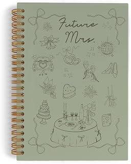 QLMX Sage Green Wedding Spiral Notebook, Wedding Engagement Journal Notebook, Coquette Future Mrs Notebooks, Engagement Bride Office Supplies Gifts for Women, 5.5x8.3 Inch