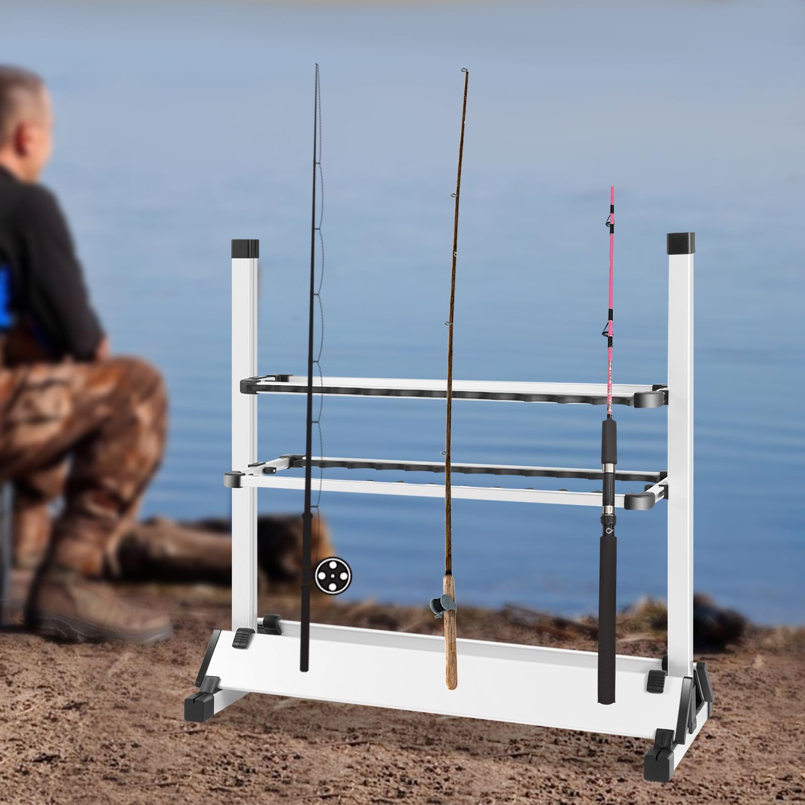BIG - Supporto per canna da pesca in lega di alluminio, regolabile in altezza, fino a 24 canne, organizzatore per canne da pesca in garage o in casa