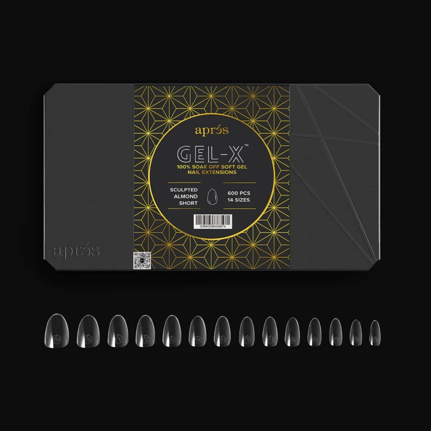 Apres Nail Gel-X Sculpted Almond Short Box of Tips | 600 Gel-X Tips, Premium Quality, 14 Sizes 00-9 | Half-sizes Included