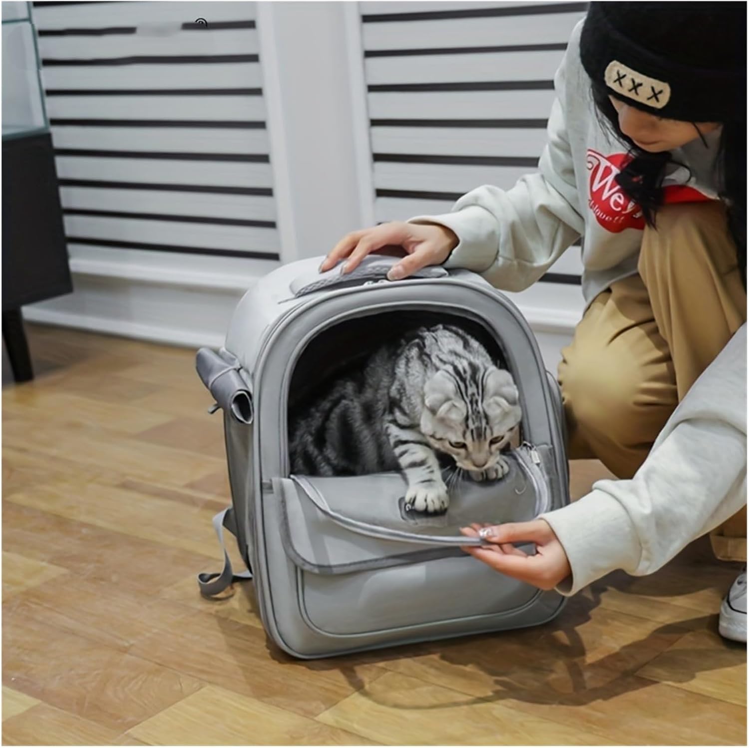 Pet Backpack for Cats and Dogs Large Outdoor Transparent Capsule Breathable Carrying Bag Pet Supplies(Gray)